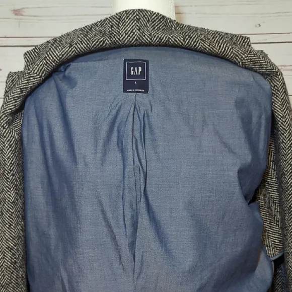 GAP Black/Gray Wool Blend Herringbone Boucle Blazer Coat Women's Size Large