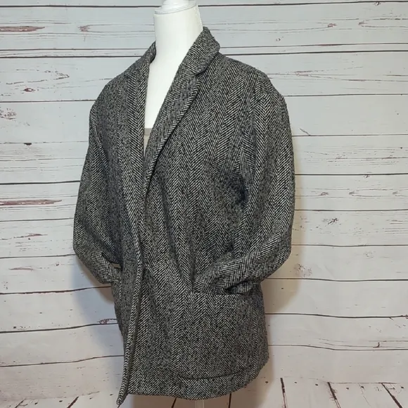 GAP Black/Gray Wool Blend Herringbone Boucle Blazer Coat Women's Size Large