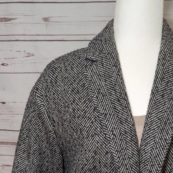 GAP Black/Gray Wool Blend Herringbone Boucle Blazer Coat Women's Size Large