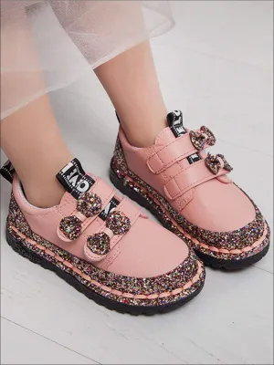 Girls Glitter Bow Double Strap Princess Sneakers By Liv and Mia