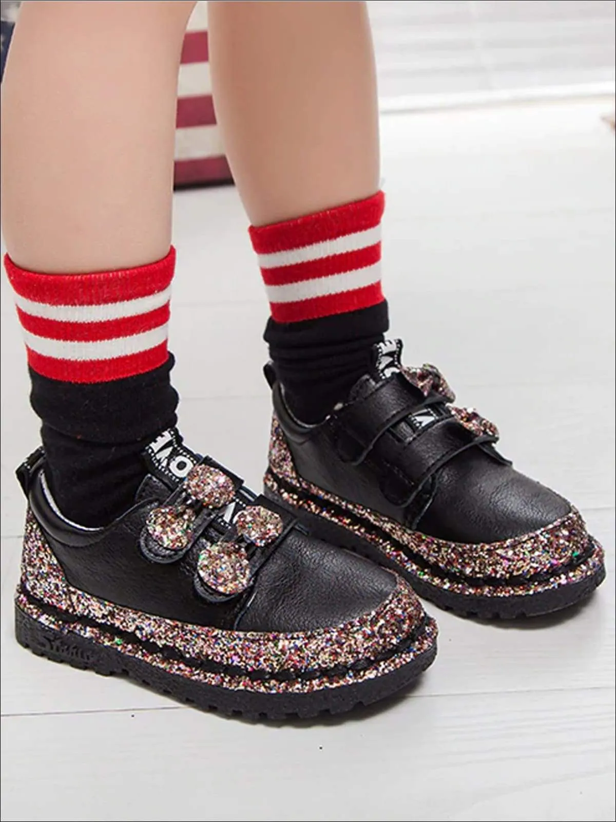 Girls Glitter Bow Double Strap Princess Sneakers By Liv and Mia