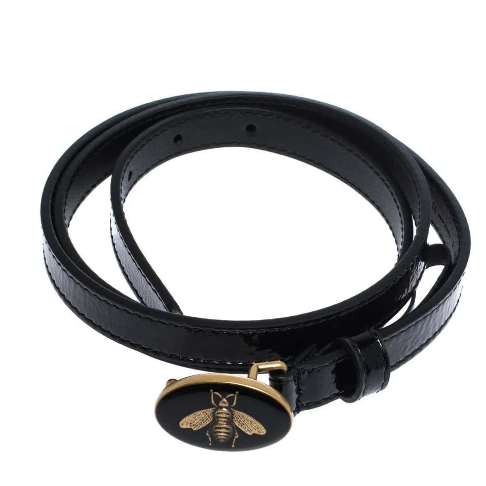 Gucci Enamel Bee Belt in Black