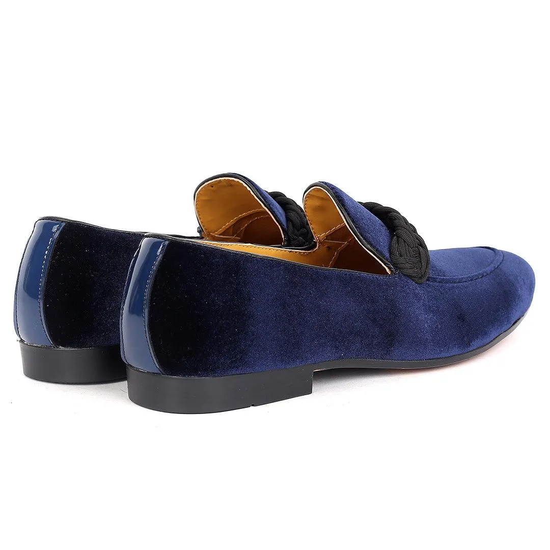 John Foster Twisted Woven Strap Blue Suede Leather Men's Shoe
