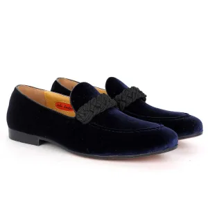 John Foster Twisted Woven Strap Blue Suede Leather Men's Shoe