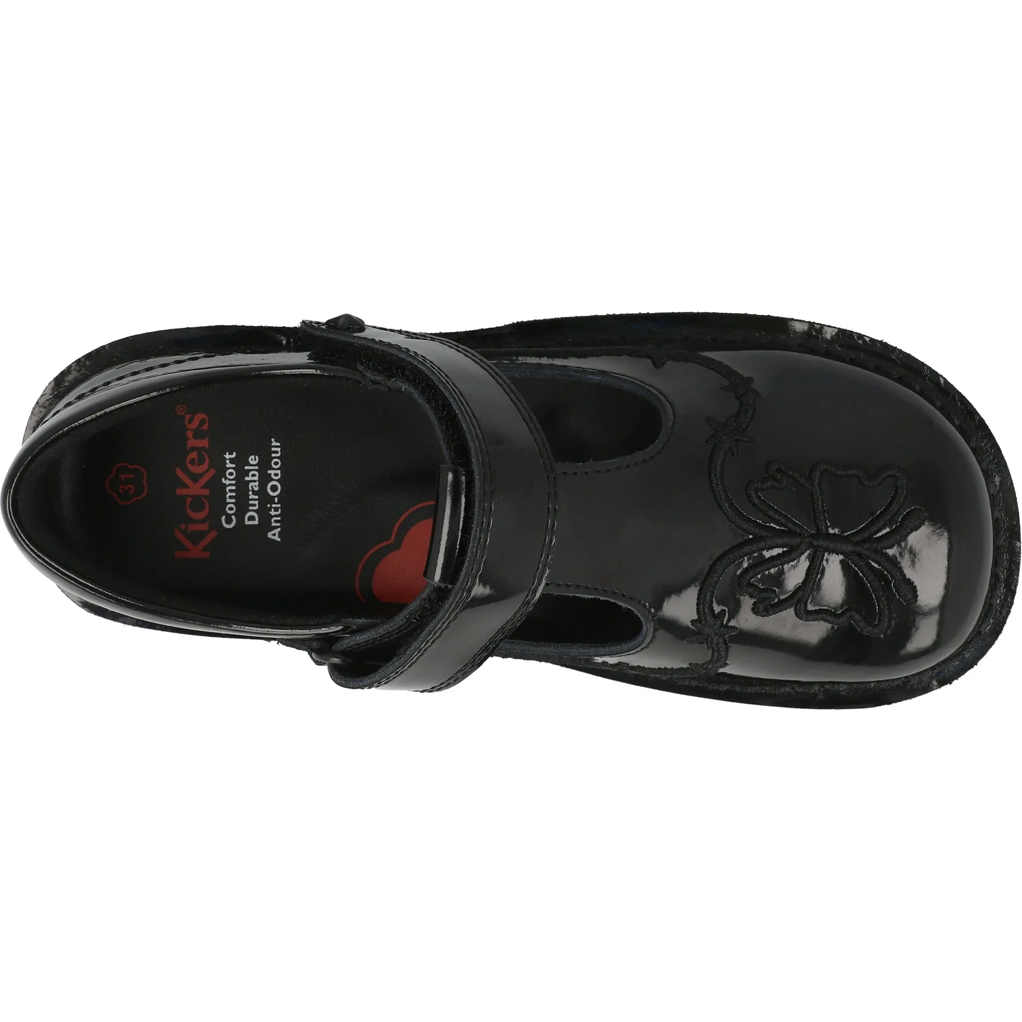 Kickers Kick T Stardust Black Patent Leather T-Bar Shoes