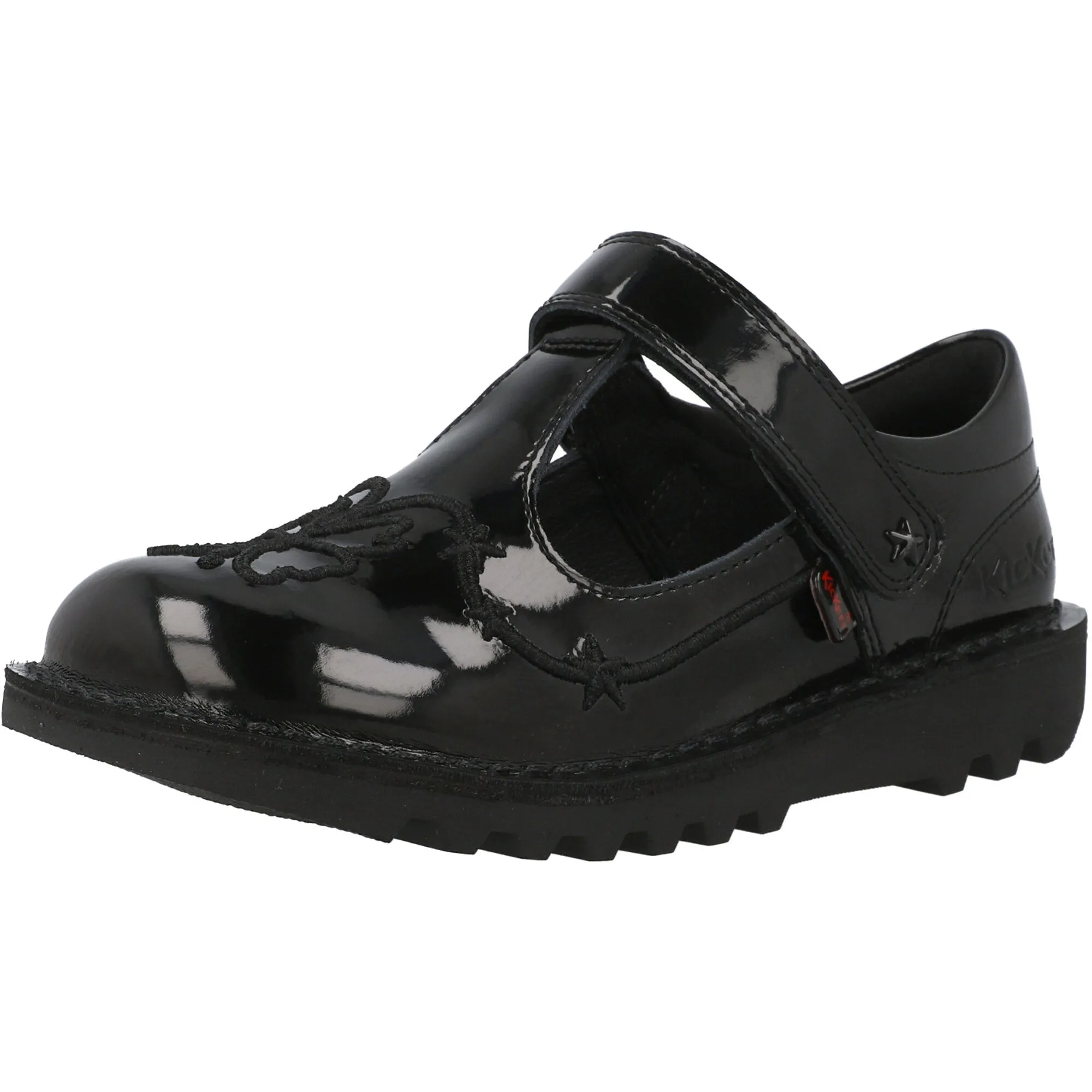Kickers Kick T Stardust Black Patent Leather T-Bar Shoes