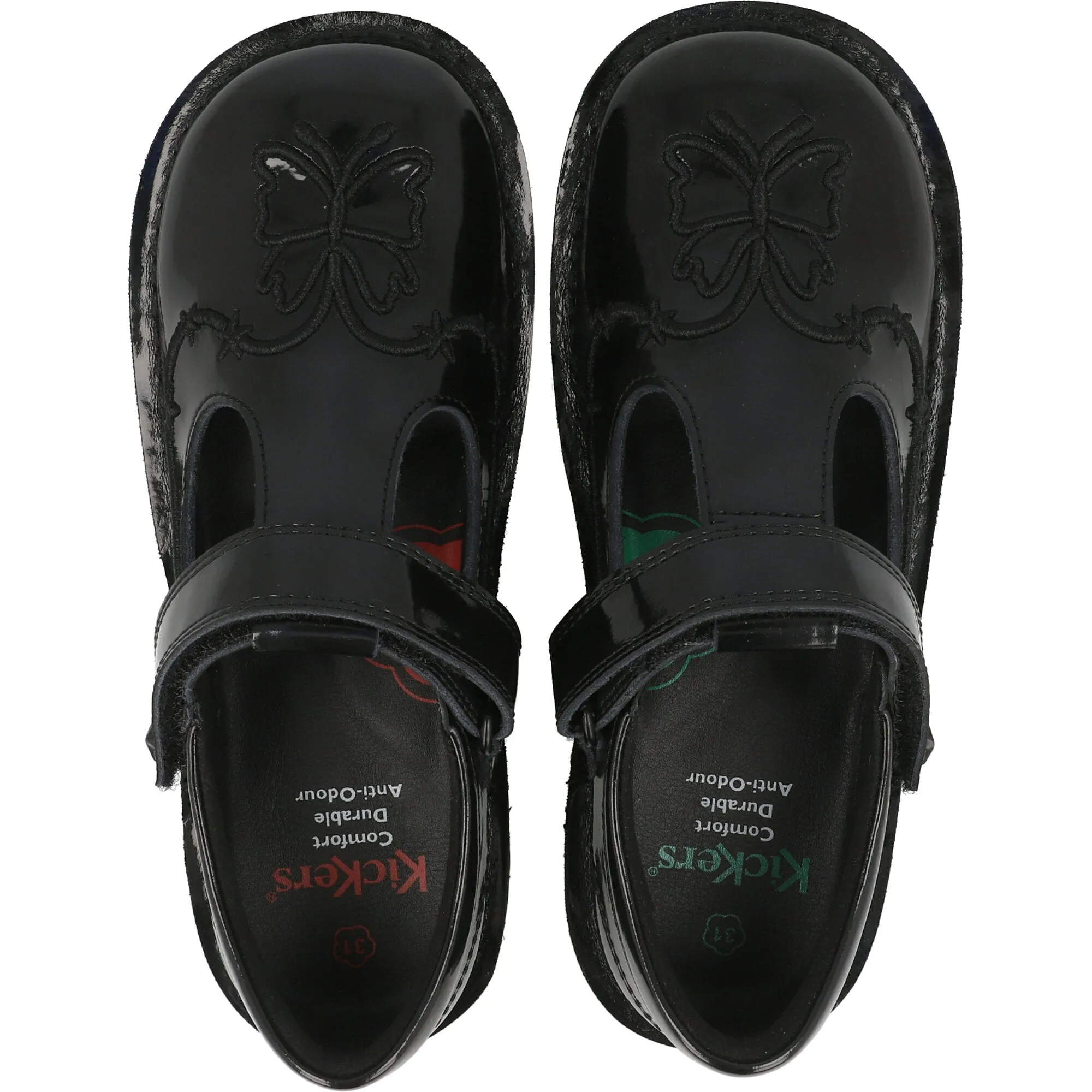 Kickers Kick T Stardust Black Patent Leather T-Bar Shoes