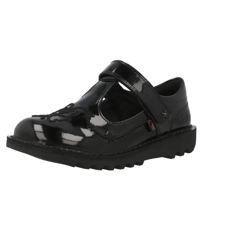 Kickers Kick T Stardust Black Patent Leather T-Bar Shoes