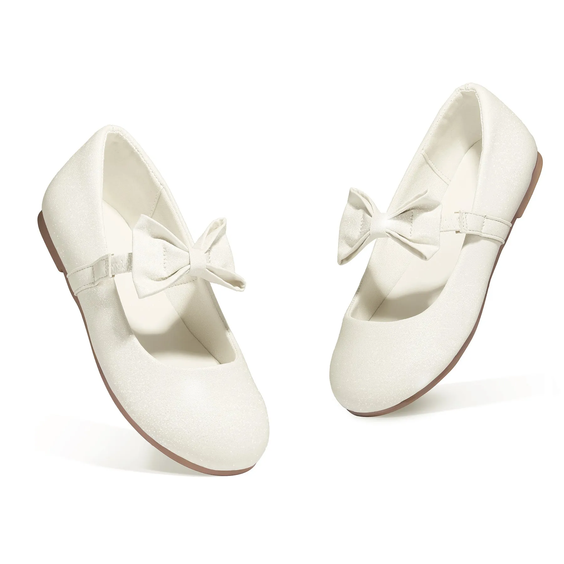 Kids Dress Shoes-Bow Elastic Strap Mary Jane Flats