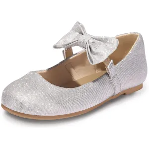Kids Dress Shoes-Bow Strap Glitter Mary Jane Flats