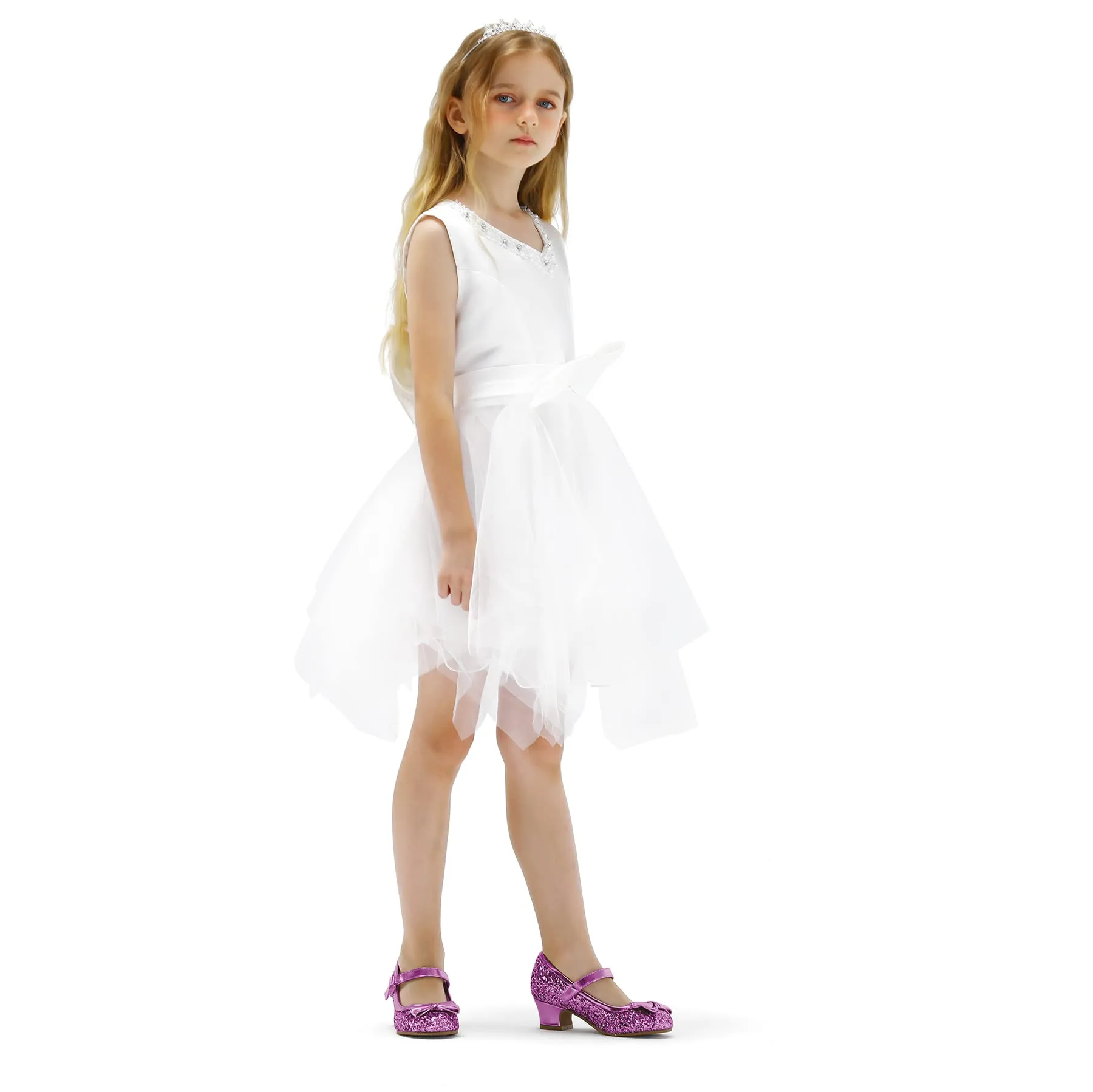 Kids Dress Shoes-Low Heel Sequined Mary Jane Flats