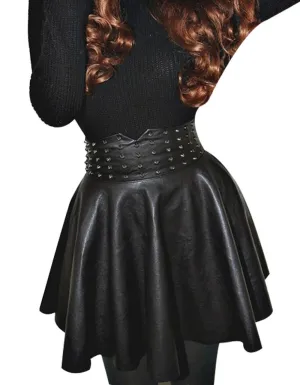Leather Skirt item Fashion Women/Lady Retro Rivet Synthetic Leather Skirt High Waist Skater Flared Pleated Mini Skirt