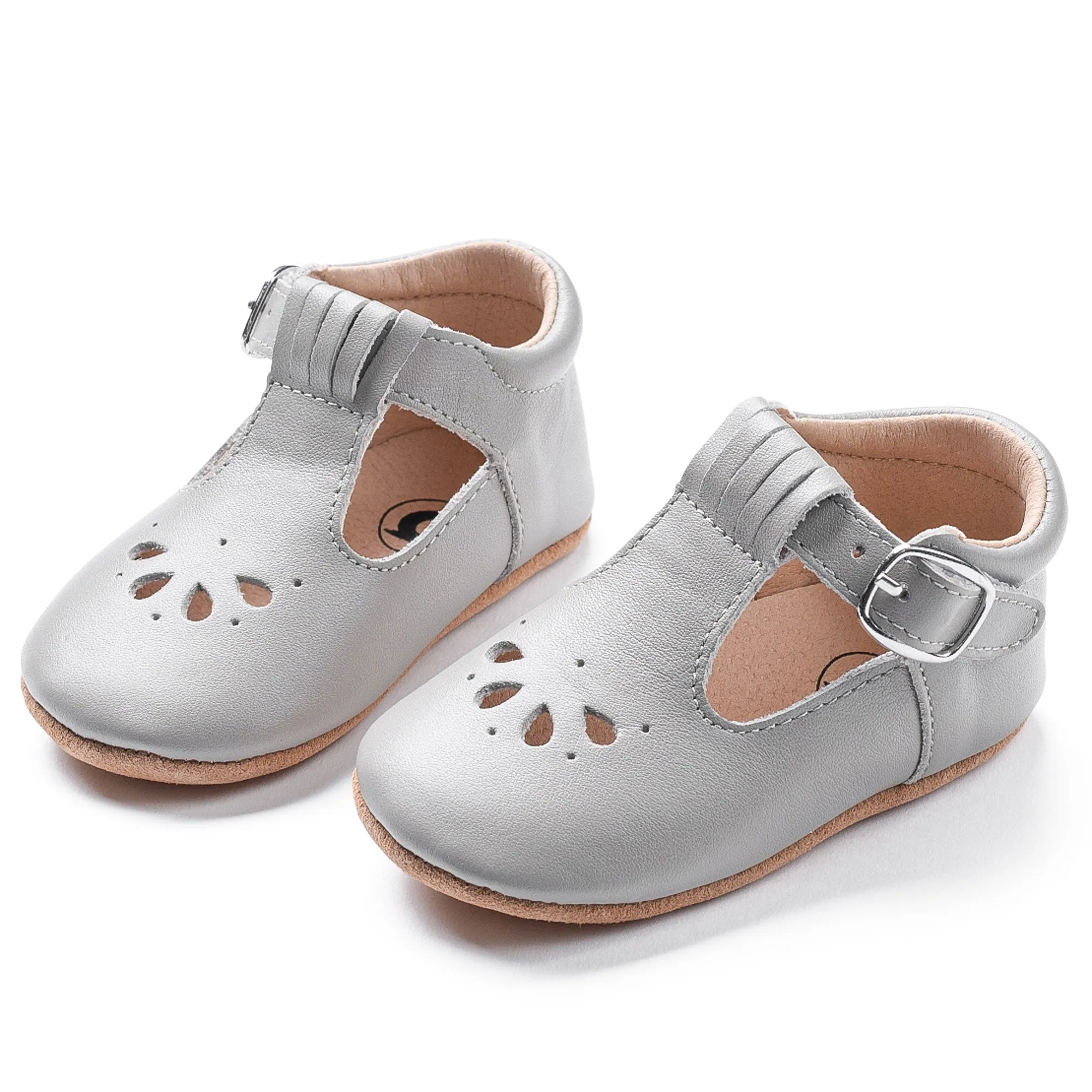 Leather T-Bar | Color 'Grey Cloud' | Soft Sole