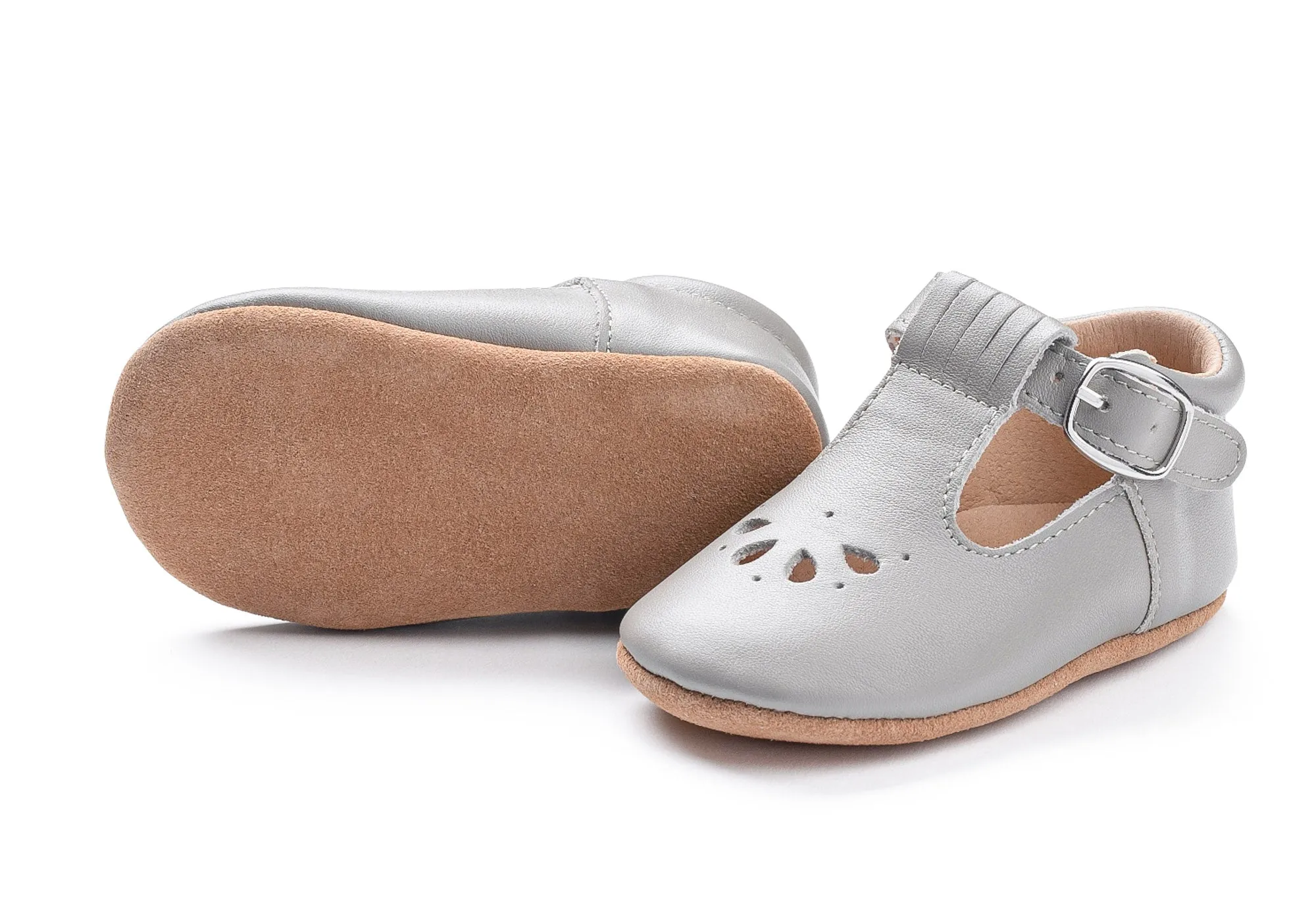 Leather T-Bar | Color 'Grey Cloud' | Soft Sole