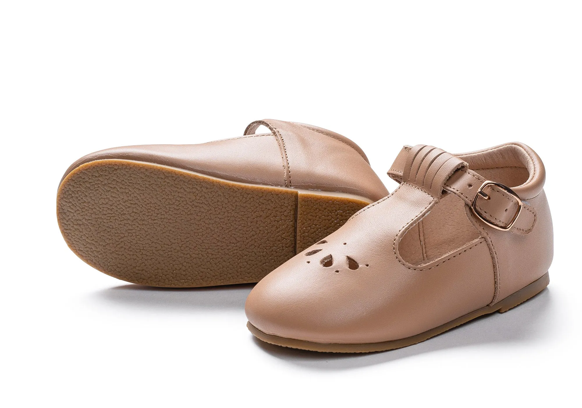 Leather T-Bar | Color 'Latte' | Hard Sole
