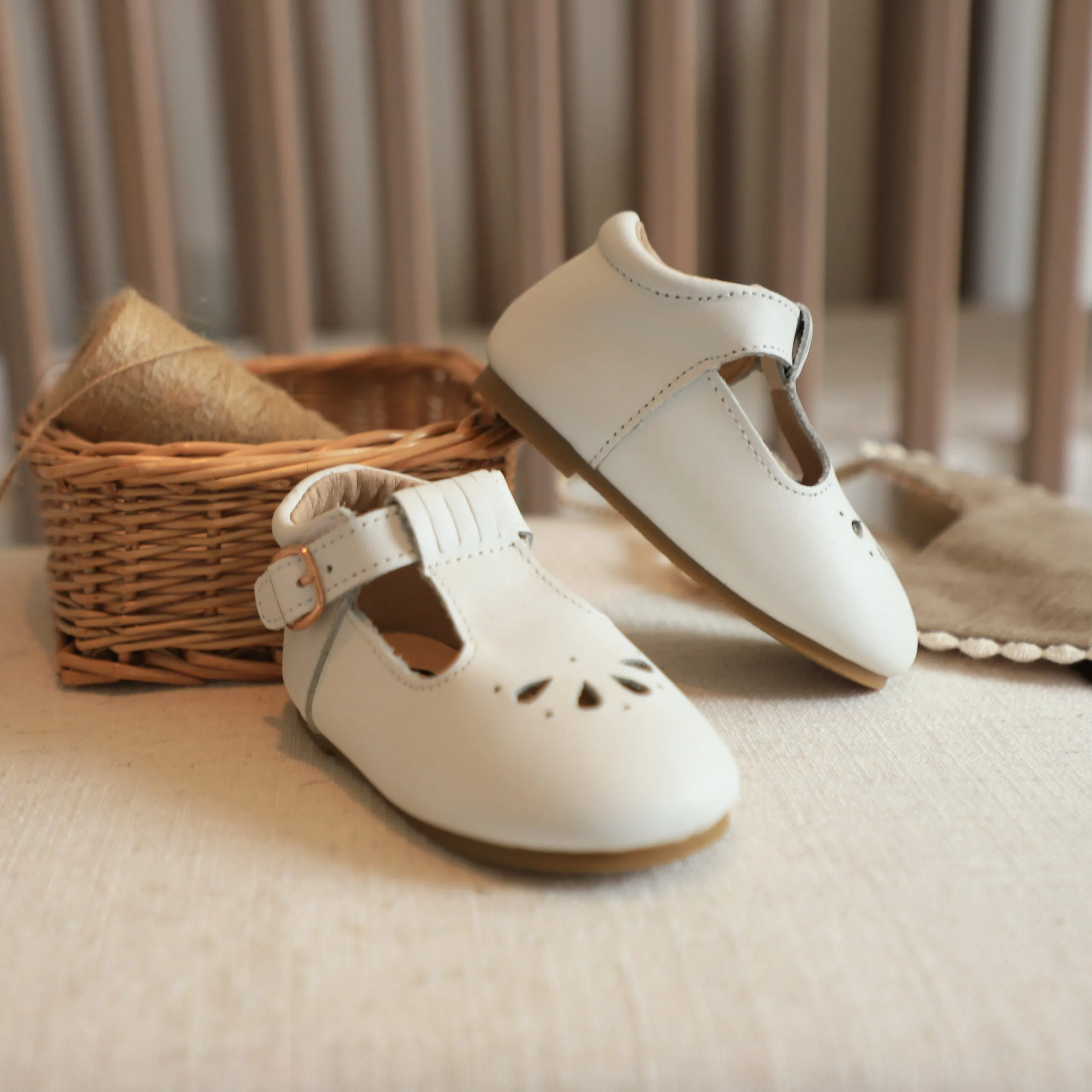 Leather T-Bar | Color 'Snow White' | Hard Sole