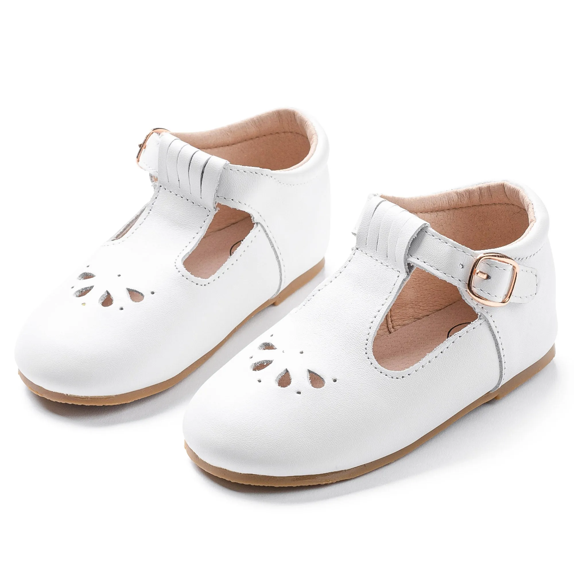 Leather T-Bar | Color 'Snow White' | Hard Sole
