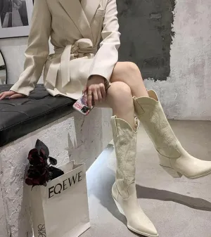 Leather women's cowboy boots knee high - must-have for winter