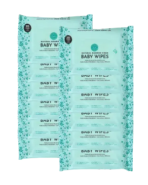 Little Toes Natural Bamboo Fiber Baby Wipes- 12 Packs of 20 Wipes (240 Wipes)
