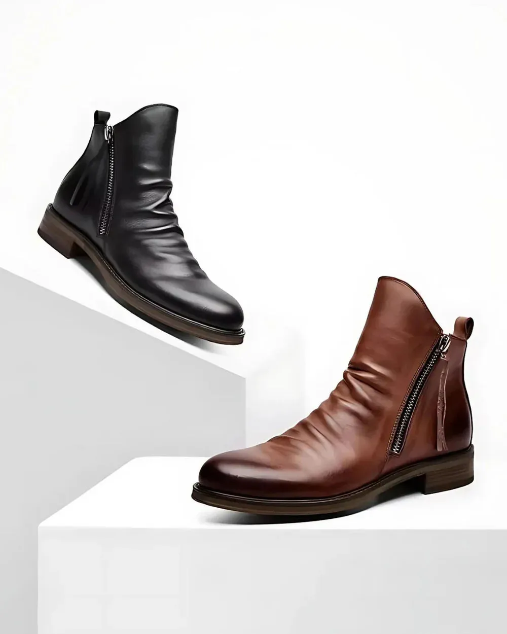 Lombardo - Leather Ankle Boots with Side Zipper