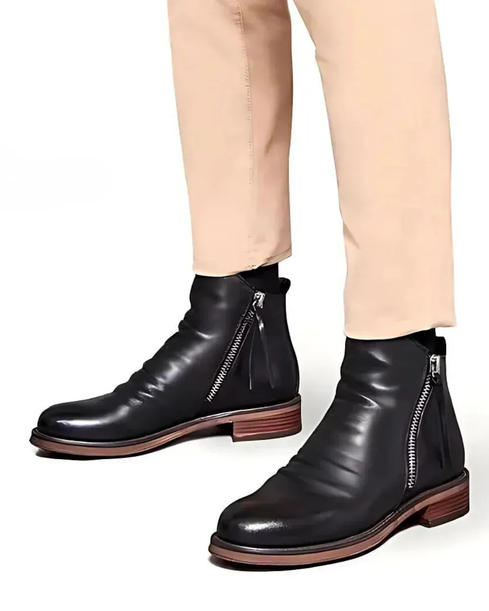 Lombardo - Leather Ankle Boots with Side Zipper