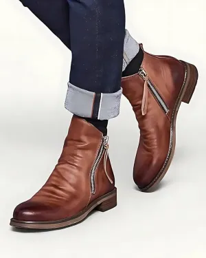 Lombardo - Leather Ankle Boots with Side Zipper