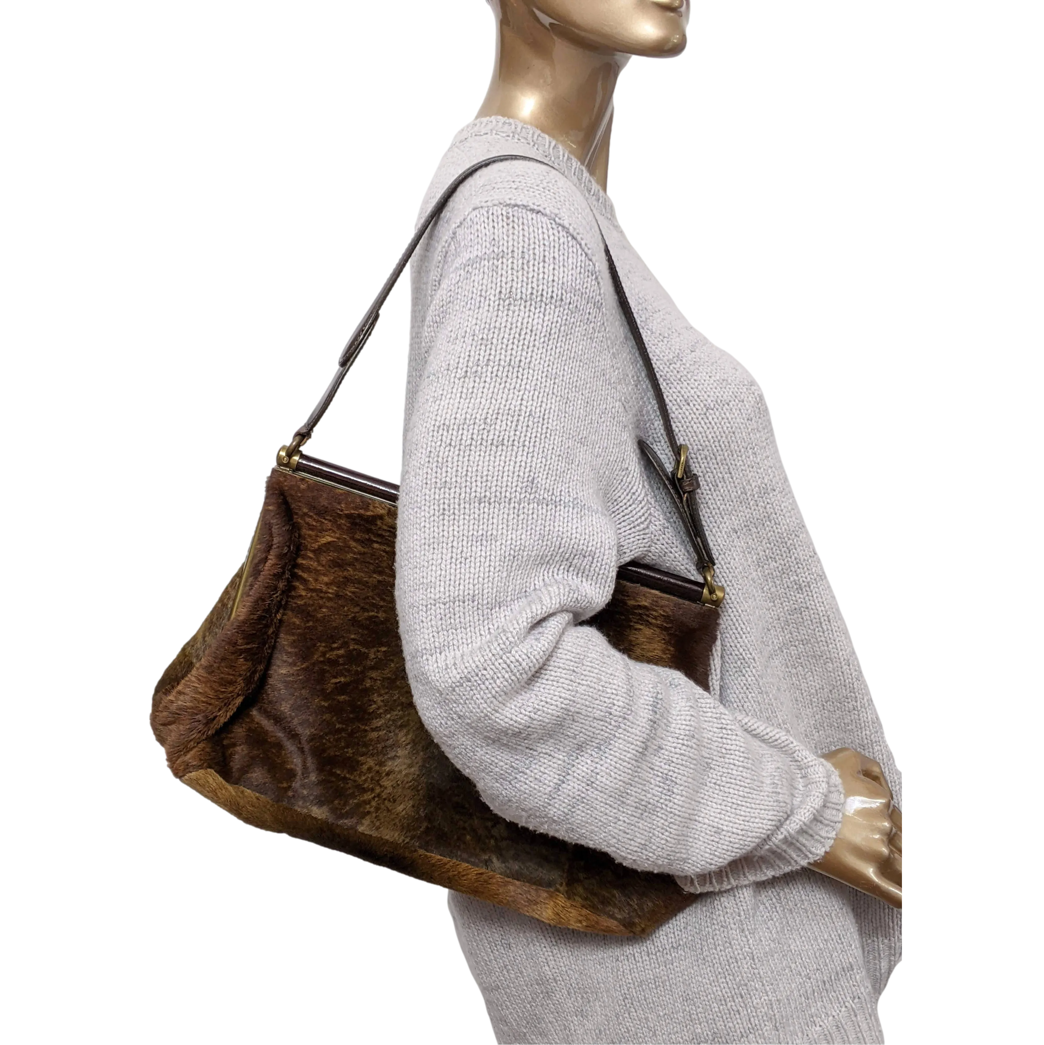 Marni Vintage Foal-Style Fur Calfskin Style Malette Shoulder Bag 36 cm