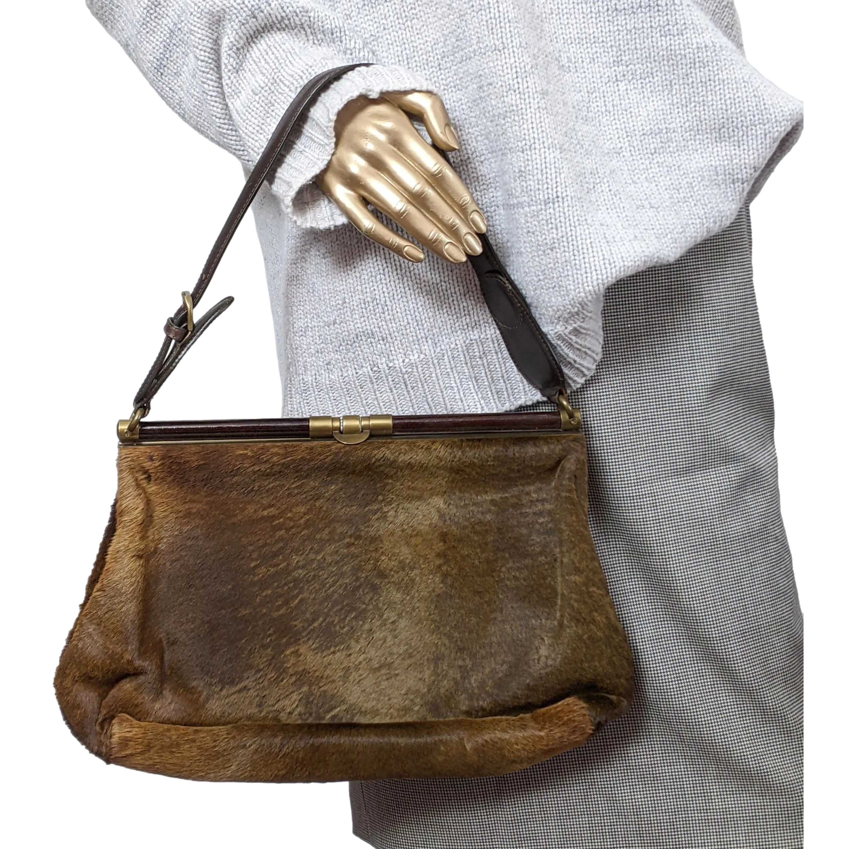 Marni Vintage Foal-Style Fur Calfskin Style Malette Shoulder Bag 36 cm