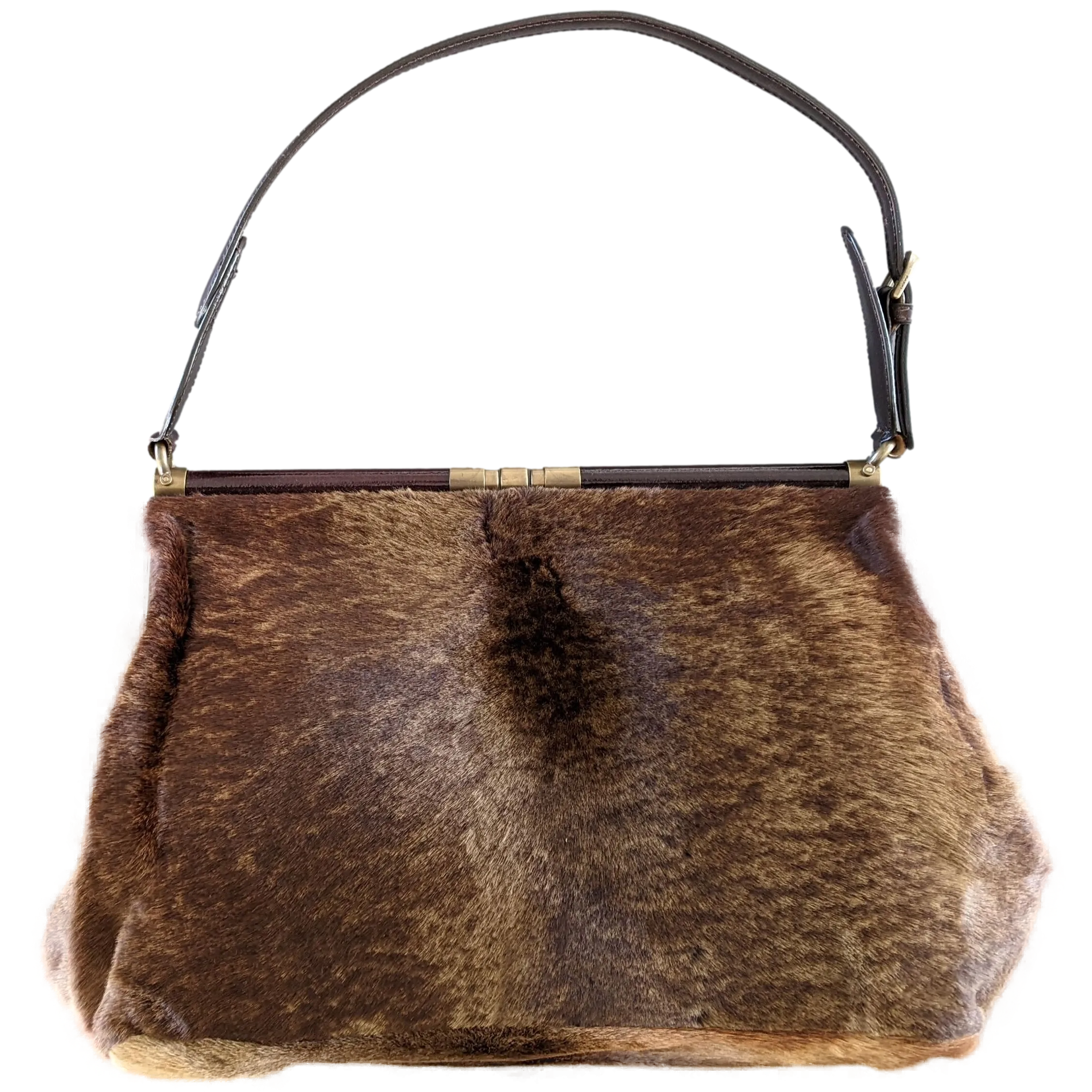 Marni Vintage Foal-Style Fur Calfskin Style Malette Shoulder Bag 36 cm