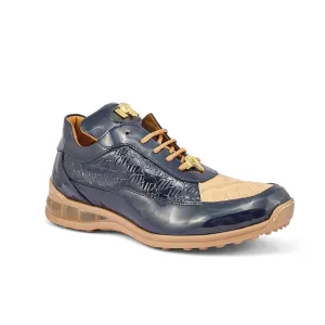 Mauri 8900-2 Bubble Patent Leather Embossed Baby Croc Sneakers Blue / Champagne