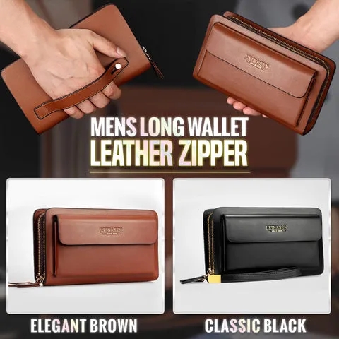 Men Top Cowhide Double Zipper Luxury Clutch Bag Wallets with Large Capacity pocket zipper Double Zipper Male Wallet Purse Coin