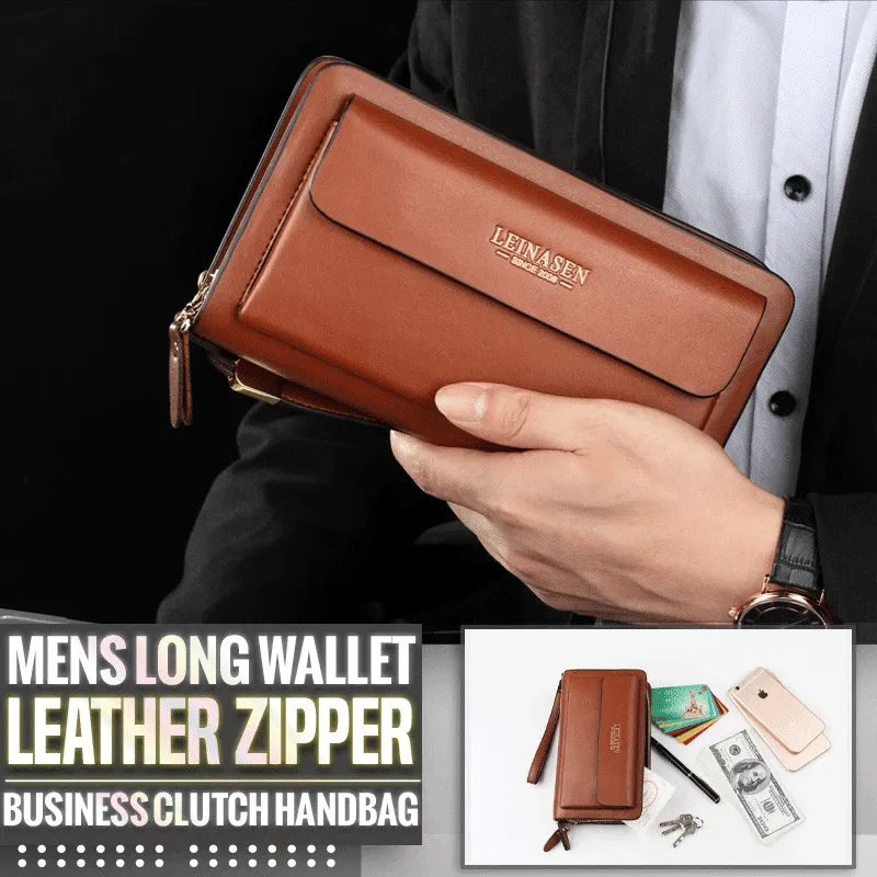 Men Top Cowhide Double Zipper Luxury Clutch Bag Wallets with Large Capacity pocket zipper Double Zipper Male Wallet Purse Coin