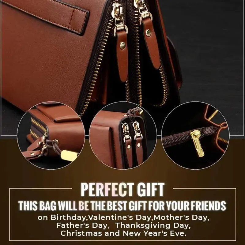 Men Top Cowhide Double Zipper Luxury Clutch Bag Wallets with Large Capacity pocket zipper Double Zipper Male Wallet Purse Coin