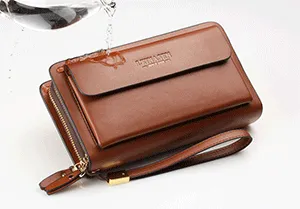 Men Top Cowhide Double Zipper Luxury Clutch Bag Wallets with Large Capacity pocket zipper Double Zipper Male Wallet Purse Coin