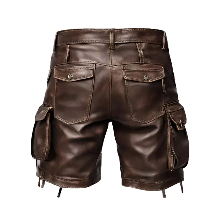 Mens Brown Leather Shorts
