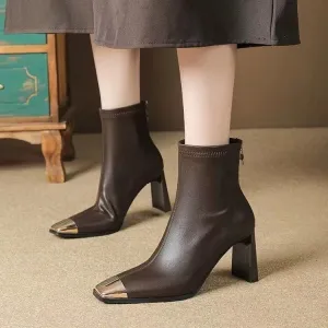 Metal Square Toe High Heel Boots Wild Korean Style