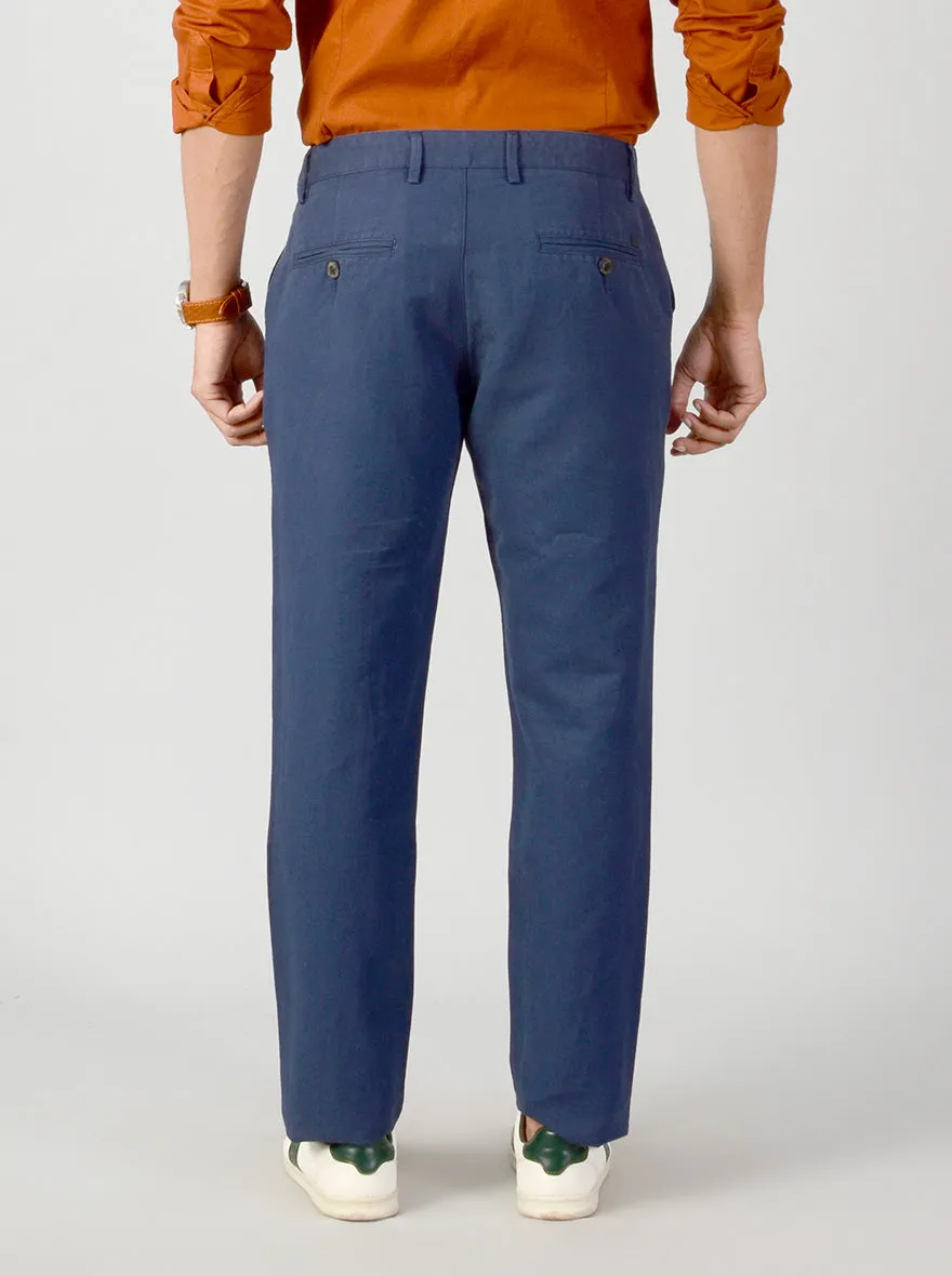 Navy Blue Self Textured Slim Fit Casual Trouser | JadeBlue