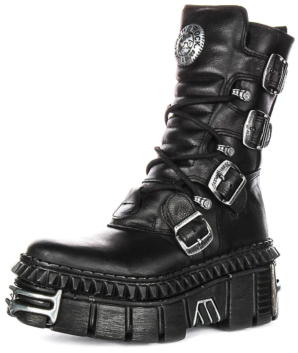Newrock 373 Wall In Black Leather Boots