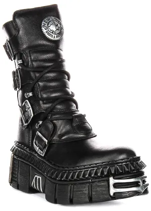 Newrock 373 Wall In Black Leather Boots