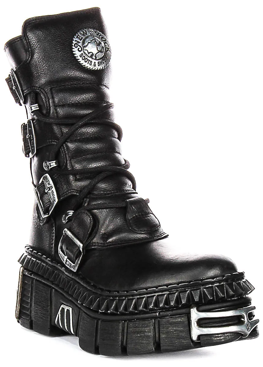 Newrock 373 Wall In Black Leather Boots
