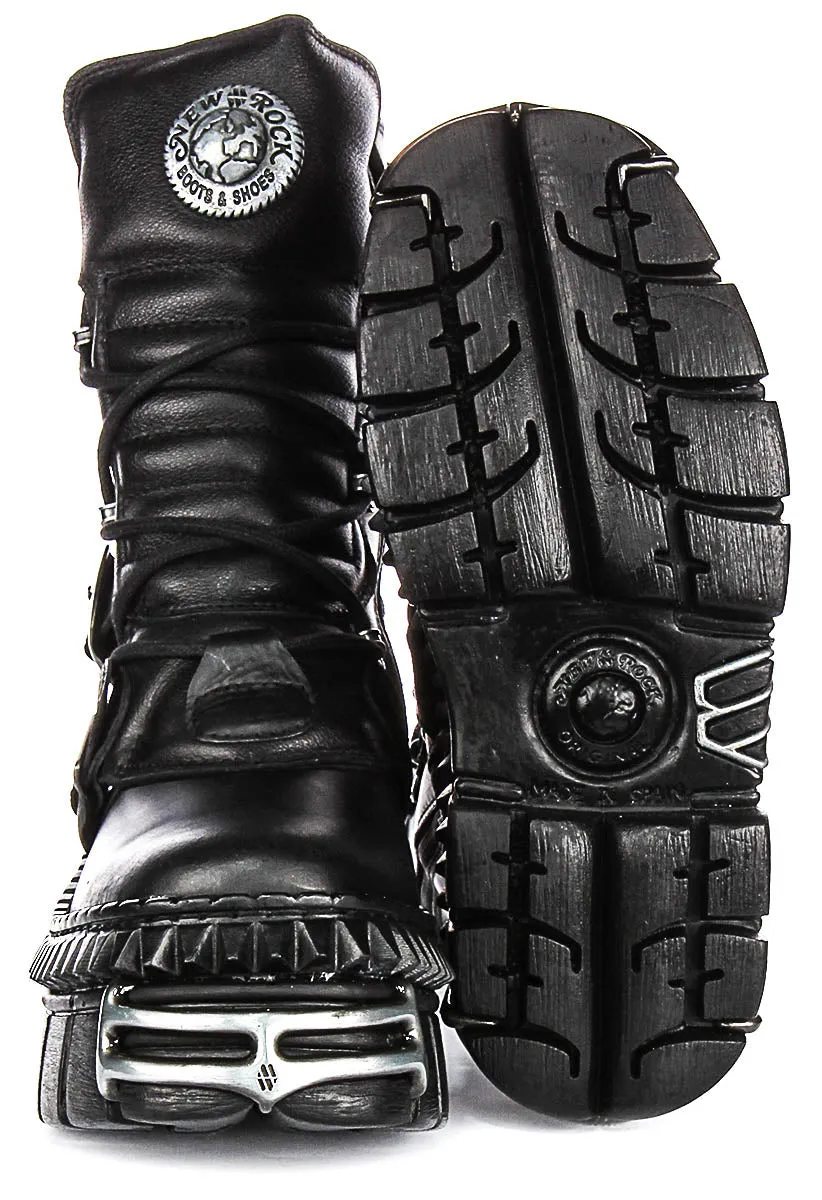 Newrock 373 Wall In Black Leather Boots