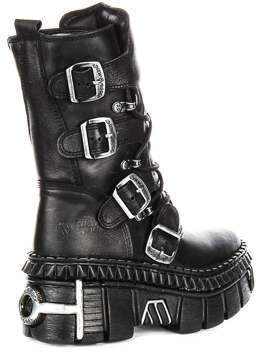 Newrock 373 Wall In Black Leather Boots