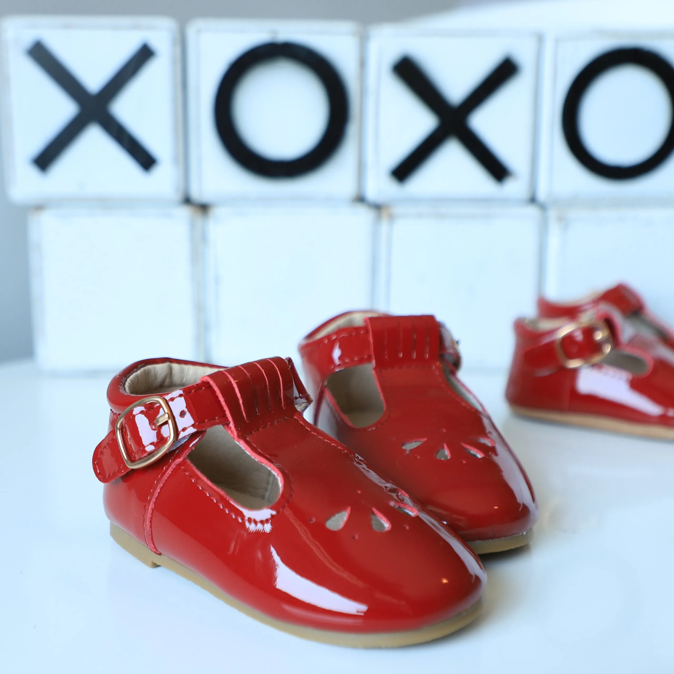 Patent Leather T-Bar | Color 'Ruby Red' | Hard Sole