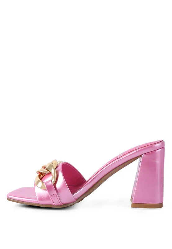 Playdoll Metal Chain Detail Block Heel Sandals