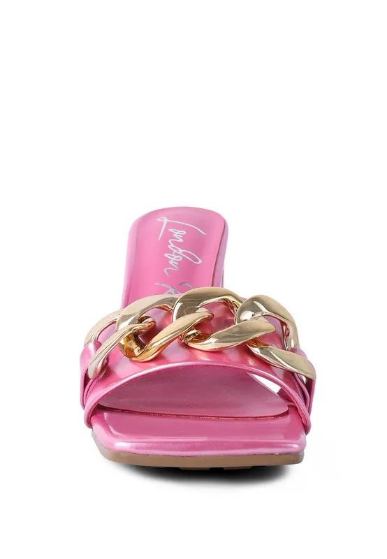 Playdoll Metal Chain Detail Block Heel Sandals