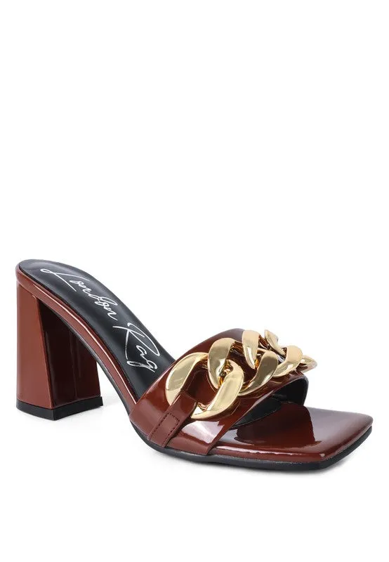 Playdoll Metal Chain Detail Block Heel Sandals
