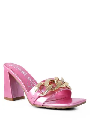 Playdoll Metal Chain Detail Block Heel Sandals