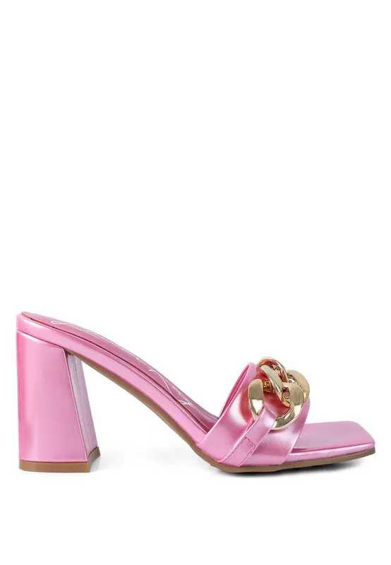 Playdoll Metal Chain Detail Block Heel Sandals