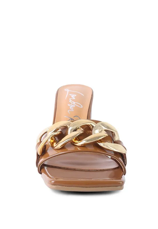 Playdoll Metal Chain Detail Block Heel Sandals