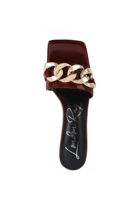 Playdoll Metal Chain Detail Block Heel Sandals